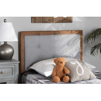 Baxton Studio MG9731-Light Grey/Walnut-Twin-HB Abner Modern and Contemporary Transitional Light Grey Fabric Upholstered and Walnut Brown Finished Wood Twin Size Headboard/